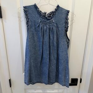 Doe & Rae Ruffled Blue Denim Top